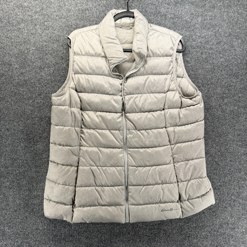 Eddie Bauer Jacket Womens 2XL Gray 650 Down Puffer Full Zip Sleeveless Packable